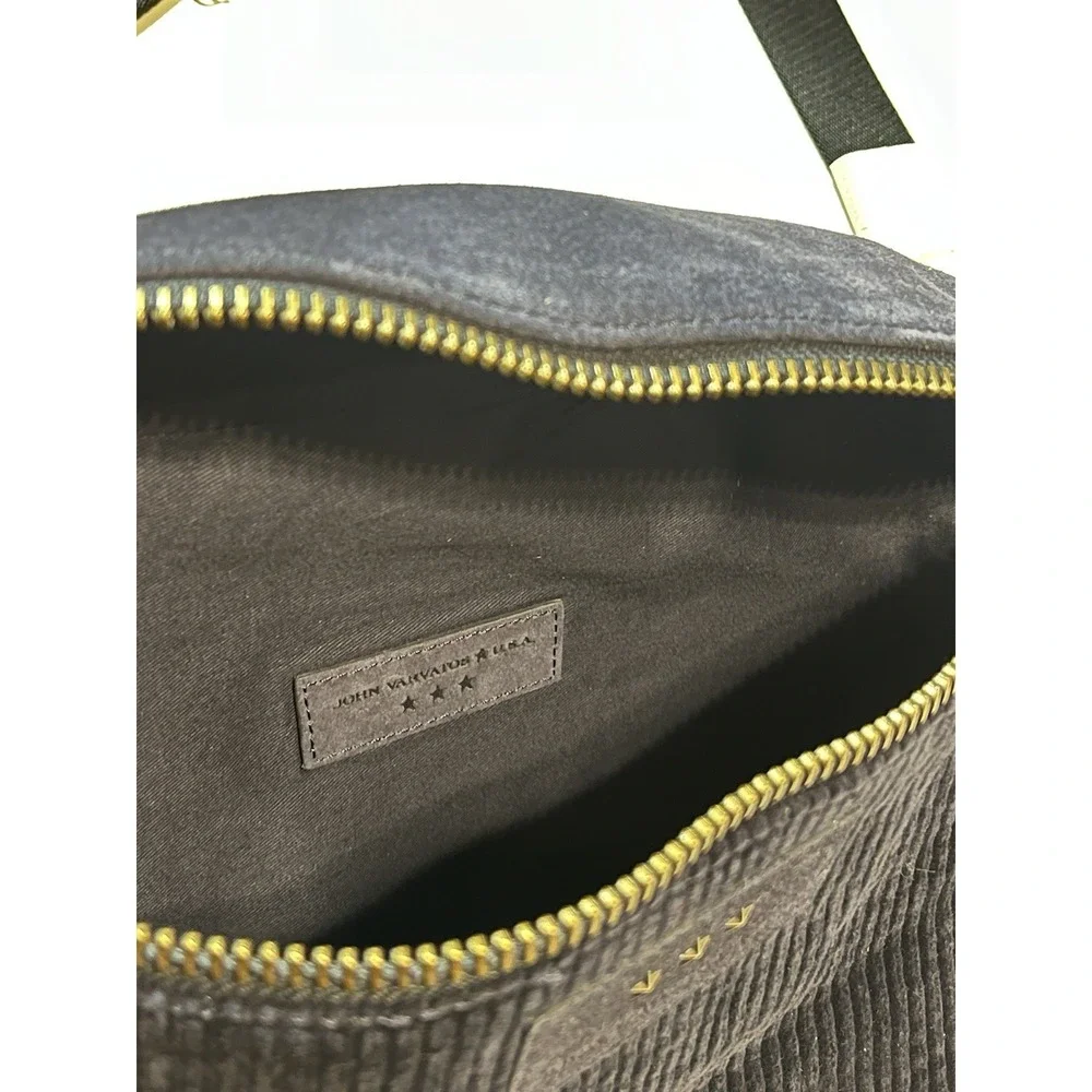 John Varvatos NWT Suede Corduroy Crossbody Bag Blue Three Star USA